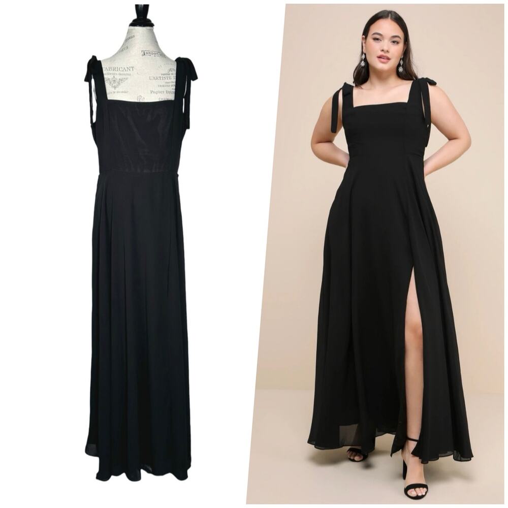 Lulus | Women | Love Me Forever Black Tie Strap Square Neck Maxi Dress | XL